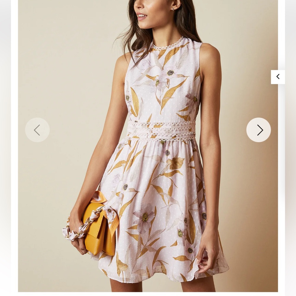 Ted Baker RONTIE Cabana print floral pink sleeveless dress TB 3 USA 8